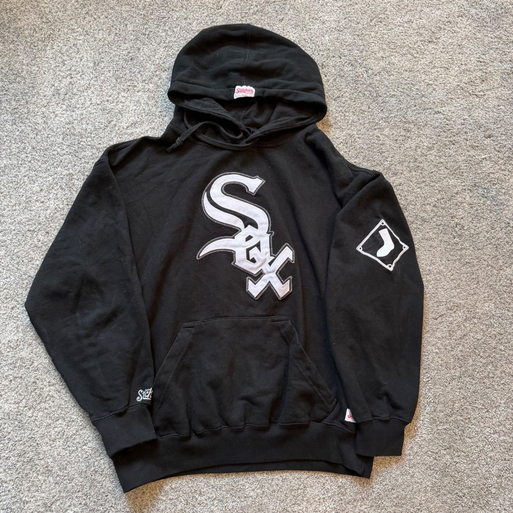 Stitches Chicago White Sox MLB Pullover Hoodie Black Mens Medium Embroidered